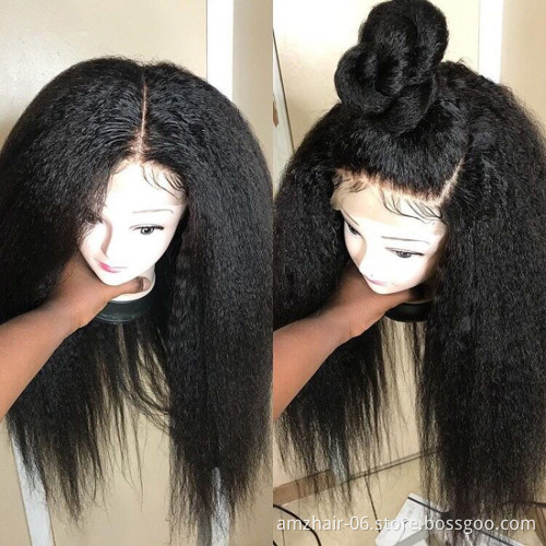 Kinky Straight Raw Brazilian Virgin Human Hair Extension Glueless Full Lace Front Wig Cheap Hd  Transparent Lace Frontal Wig